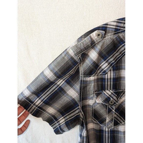 Men's BKE Blue/White Plaid Collared Button Up Short Sleeve Shirt Size Large - Picture 4 of 6